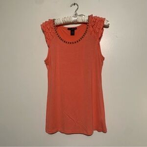 Willi Smith Coral Tank Top with Ruffle Sleeves